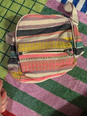 Striped Multicolor Crossbody Bag - Pink, Yellow, Cream